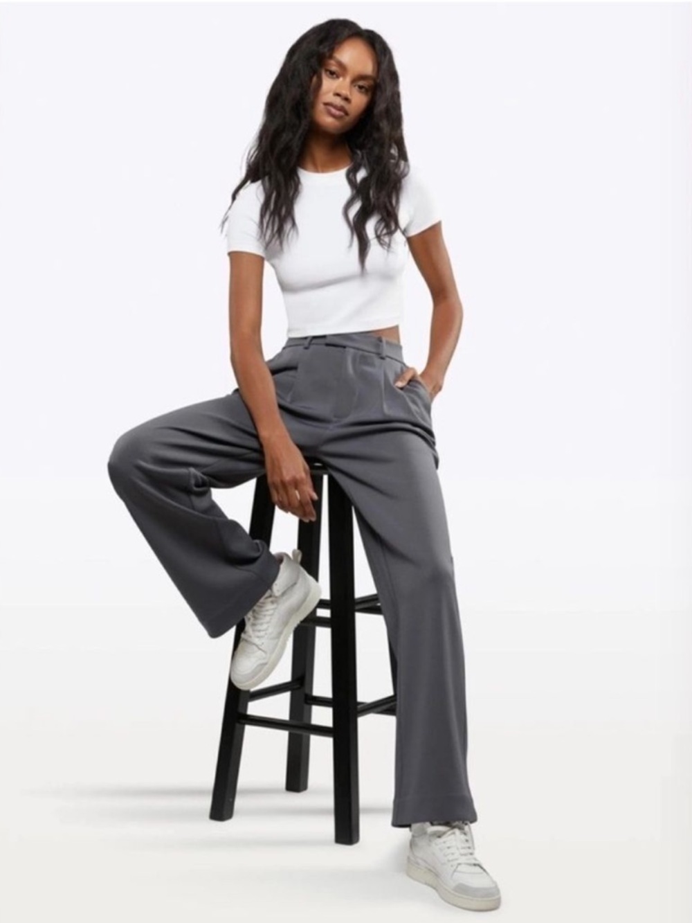 CUTS CLOTHING Essential Pant Gray High Rise Wide Leg Pleated Trouser Size 6